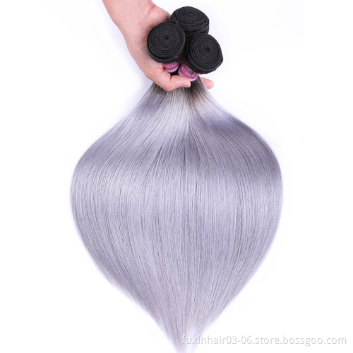 Human Hair Weaving Bundles Remy Hair Brazilian Hair Silky Straight Wave Machine Grey New Arrival Ombre Color 1b 8A Grade